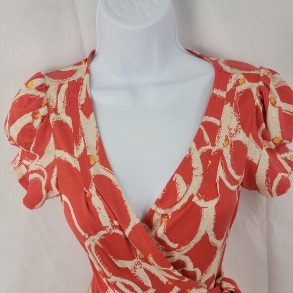 Diane von Furstenberg Womens 6 Dress Wrap Orange ANTONIO Silk Knee Length DVF - Picture 2 of 15